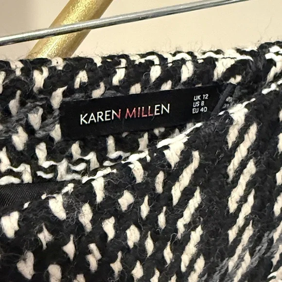 Karen Millen Monochrome Plaid Mini Skirt Black & White Plaid Size 8 wool blend - Picture 17 of 17